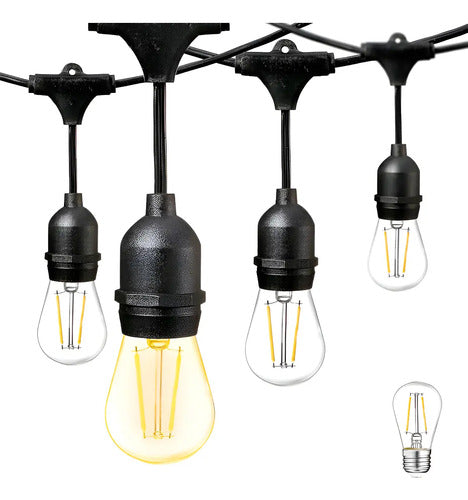 Guirnalda Guia Luces Jardin Lamparitas Led E27 Reforzadas Blanco Cálido