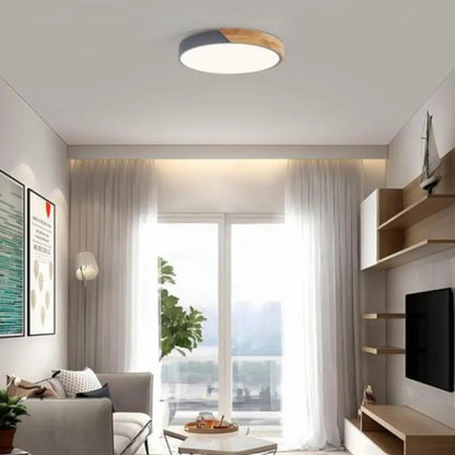 Luminaria luz fria plafon LED diám 30cm metal y madera