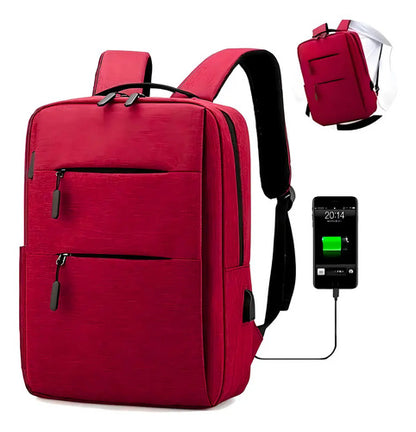 Mochila C/ Usb. Porta Laptop Cierres Color Rojo Liso