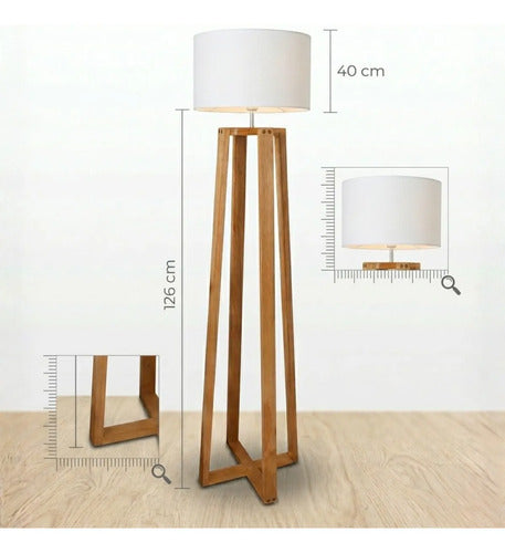 Lampara De Pie Atenas Tripode Madera Diseño Moderno Beige Marrón Claro