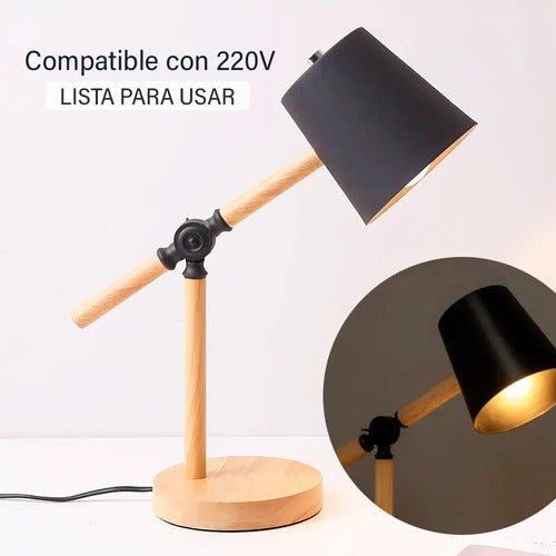 Pack X2 Lampara Portátil Articulada Madera Y Metal Pantalla Negro
