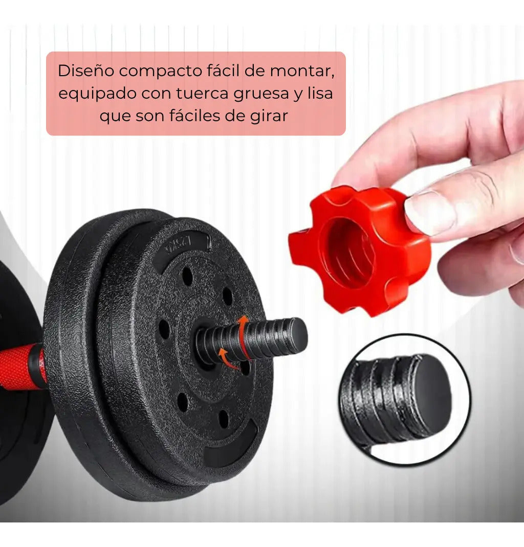 Set mancuerna Bosco ajustable + barra 20 kg total
