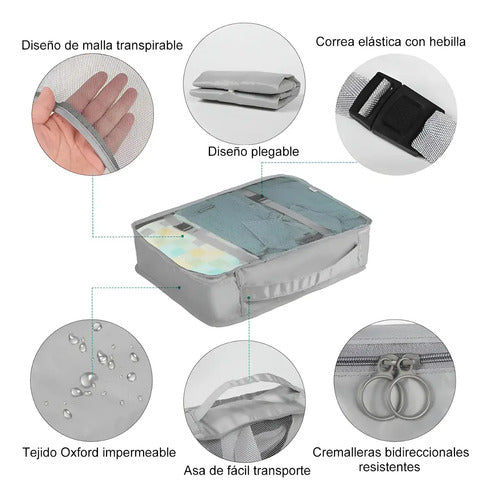Organizador De Ropa Para Viaje O Maleta Kit De 8 Unidades Gris