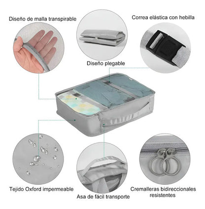 Organizador De Ropa Para Viaje O Maleta Kit De 8 Unidades Gris