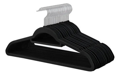Set 50 Perchas Para Ropa De Terciopelo Antideslizantes Negro