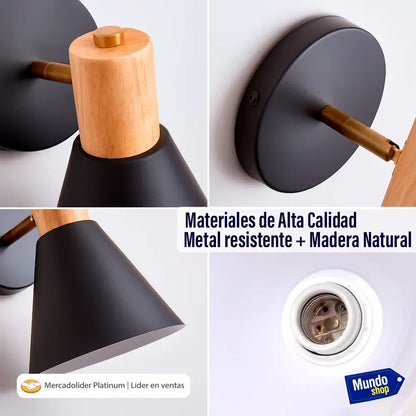 Pack x2 aplique nórdico metal blanco con detalle madera