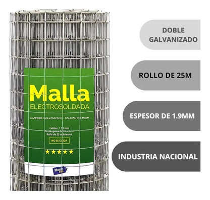 Tejido malla electrosoldada galvanizada rollo 1.80m x25 mt