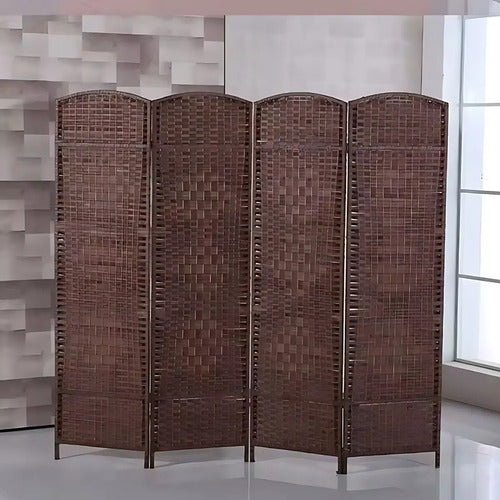 Biombo Separador Divisorio Plegable 4 Hojas Madera Moderno Liso Marrón Oscuro