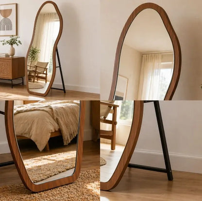 Espejo Irregular Con Ondas Mdf Diseño Minimalista 160cm Marrón Claro