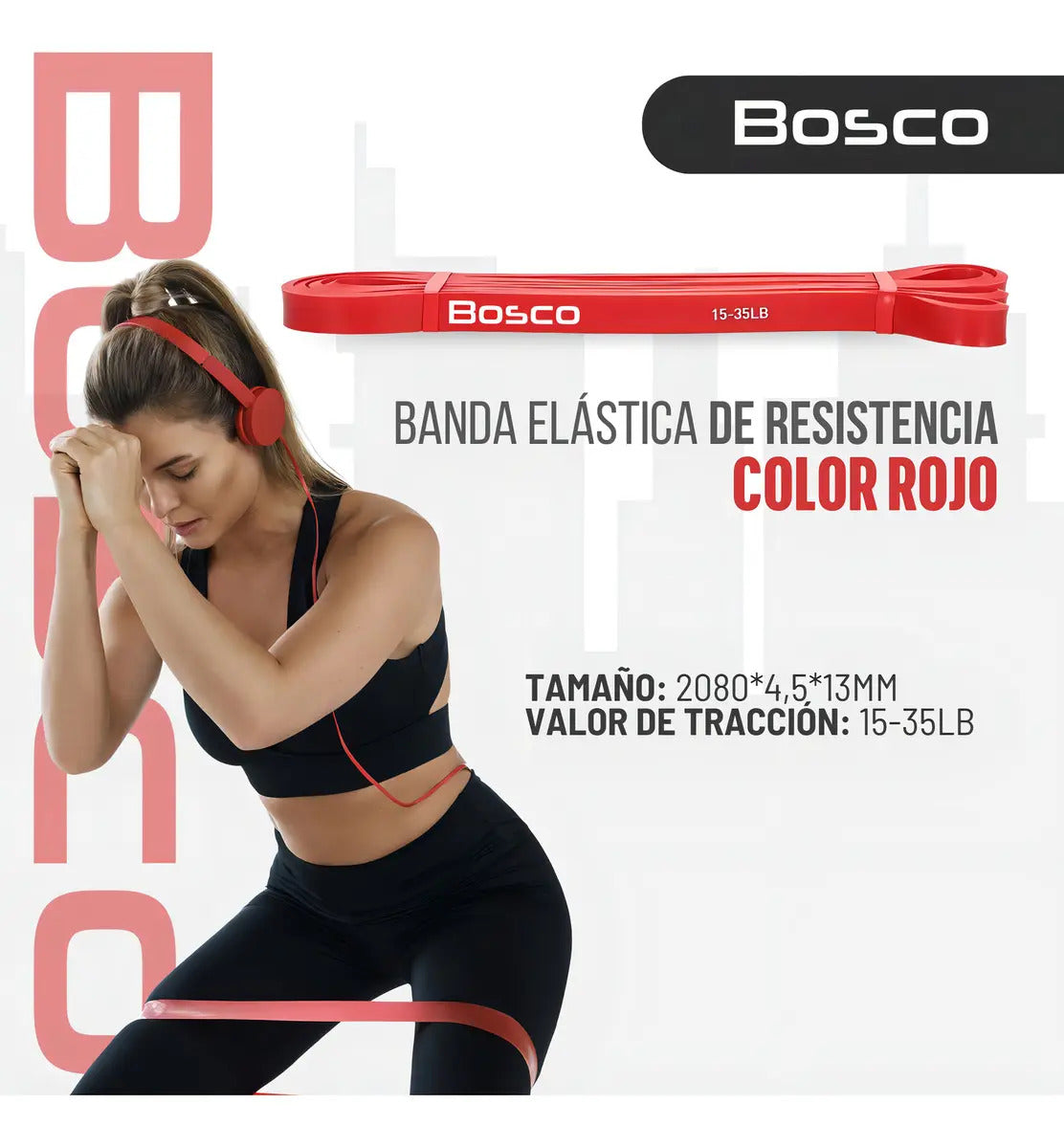 Set 4 bandas elasticas resistencia Bosco latex + bolso