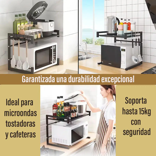 Rack Estante Organizador Extensible Cocina Mesada Microondas Negro