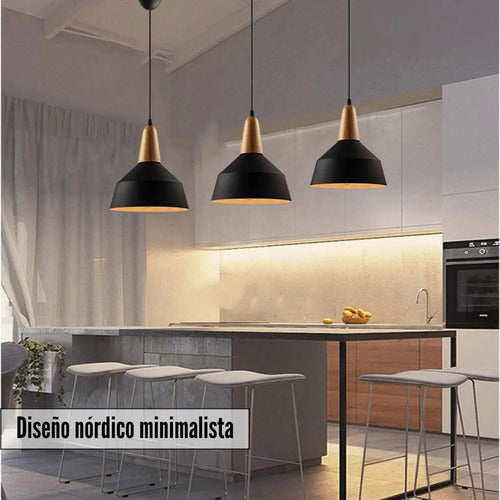 Lampara Colgante De Techo Metal Y Madera Diseño Nordico