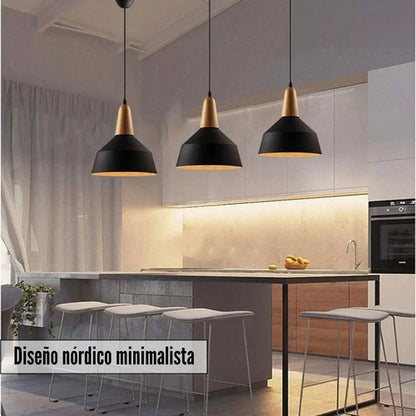 Lampara Colgante De Techo Metal Y Madera Diseño Nordico