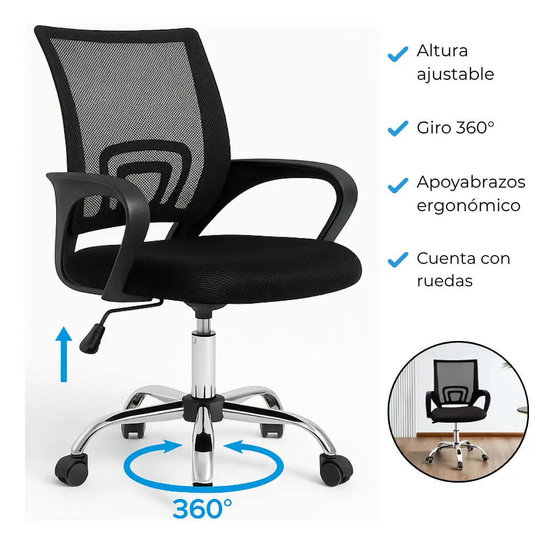 Silla giratoria de escritorio oficina regulable ergonómica negro