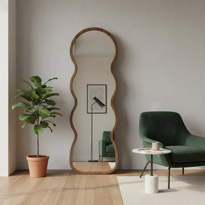 Espejo De Pie Curvo 160cm Símil Madera Dormitorio Living Marrón Oscuro