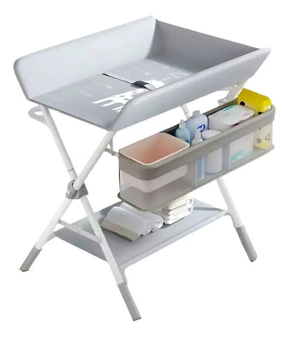 Mesa Cambiador Plegable Para Bebe Impermeable Con Estante Gris Liso
