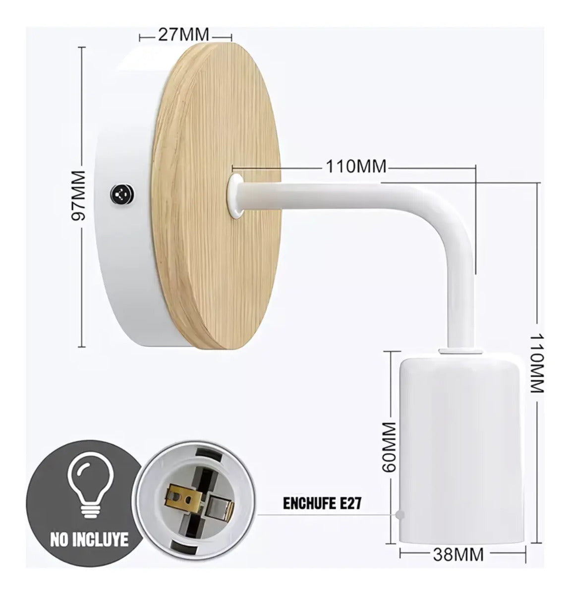 Pack x2 aplique lampara nordica de metal para pared Nairobi blanco