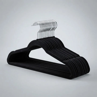 Set 20 Perchas Para Ropa De Terciopelo Antideslizantes Negro