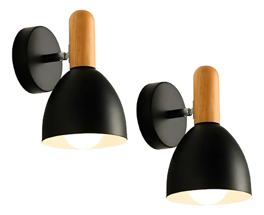 Pack x2 aplique lampara nordica negra de metal para pared domo