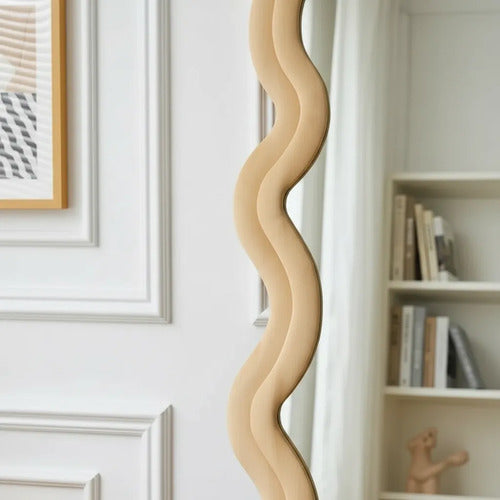 Espejo Cuerpo Entero Ondulado 160x60 Cm Diseño Velvet Beige