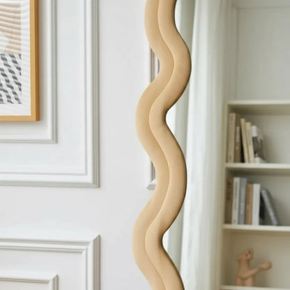 Espejo Cuerpo Entero Ondulado 160x60 Cm Diseño Velvet Beige