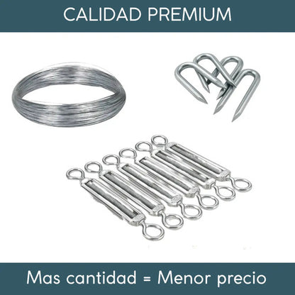 Pack Tensores M5 Inox + Alambre Galvanizado 2mm 1kg + Grampa