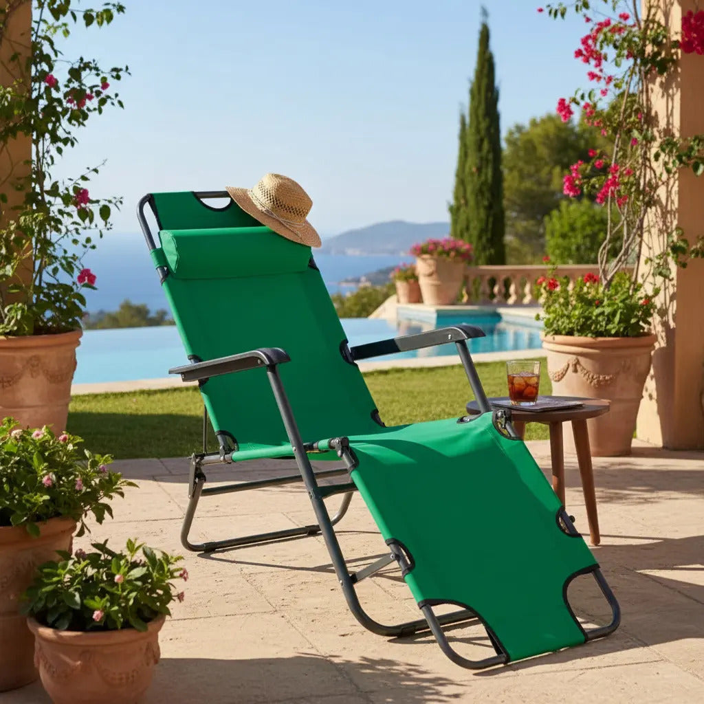 Silla reposera catre plegable anatómica liviana con almohada