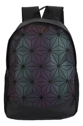 Mochila Holográfica Negra Brillante Para Escuela Y Salidas Negro Geométrico