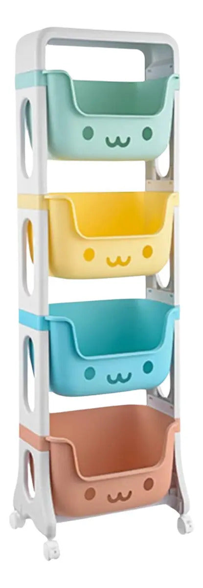 Organizador plástico de colores con ruedas 4 estantes para ninos