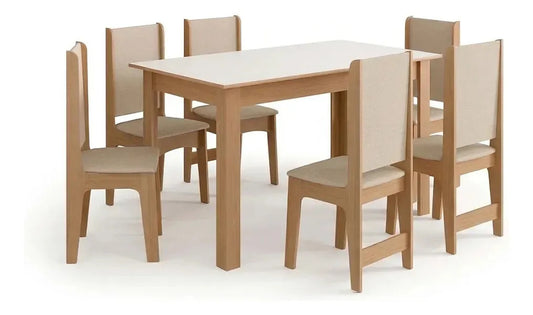 Juego de comedor Sara 6 sillas tapizadas mesa de living marrón claro