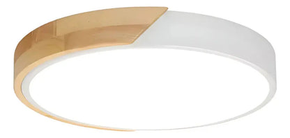 Luminaria luz fria plafon LED diám 30cm metal y madera