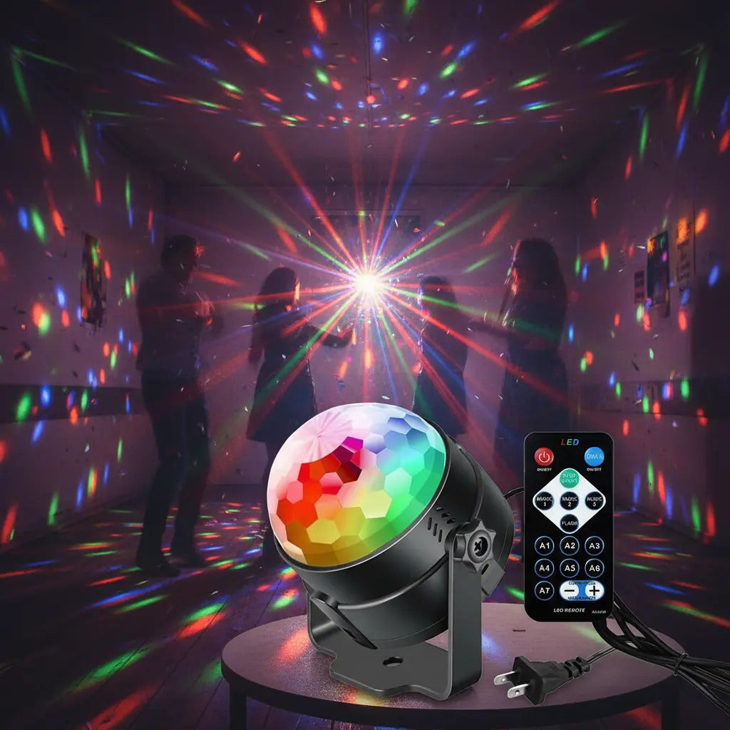 Lampara disco colores rotacion + control luces fiesta pro