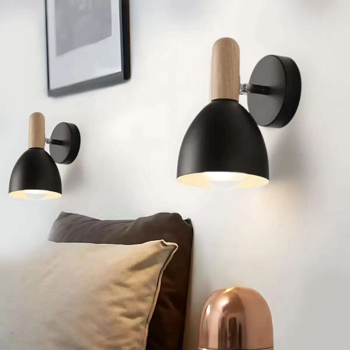 Pack x2 aplique lampara nordica negra de metal para pared domo