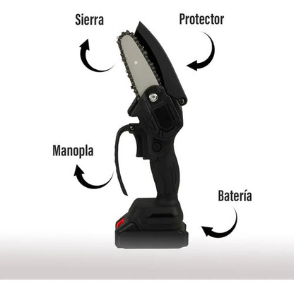 Mini motosierra 8 maletín + bateria + cadenas + accesorios negro