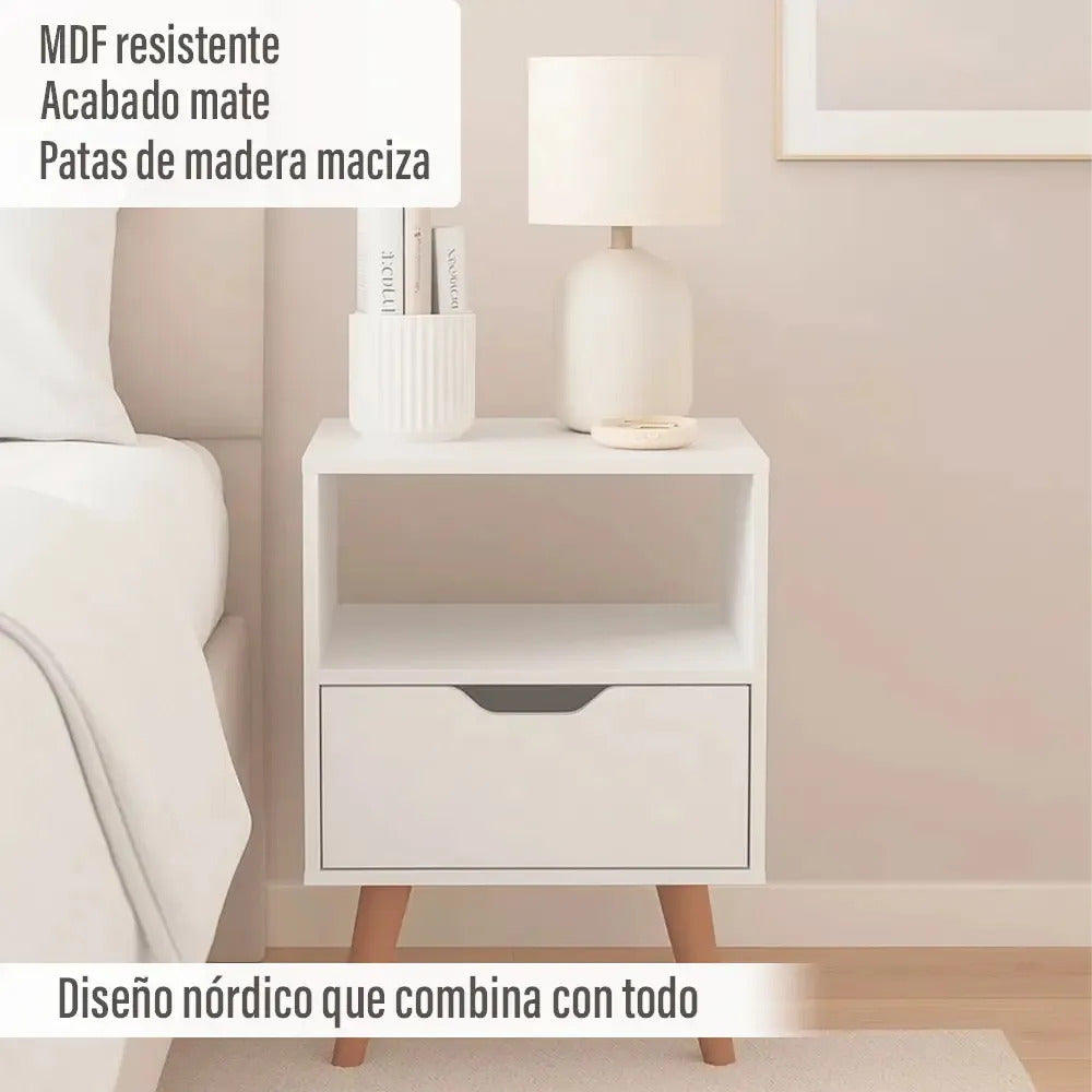 Mesa de luz dormitorio nórdica 1 cajón Grecia