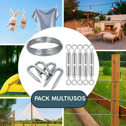 Pack Tensores M5 Inox + Alambre Galvanizado 2mm 1kg + Grampa