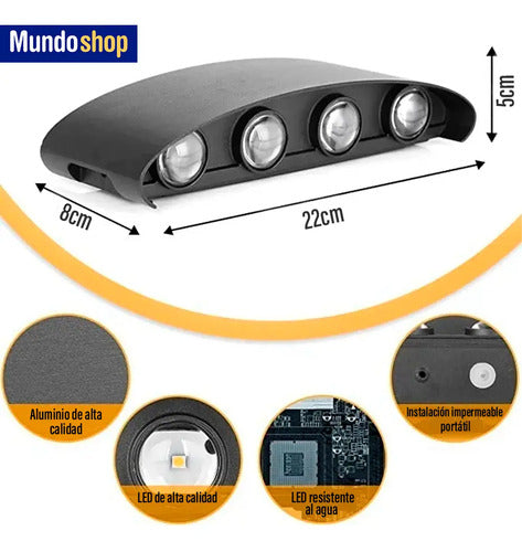 Aplique Bidireccional Exterior Jardín Led Integrado 8x2w Negro