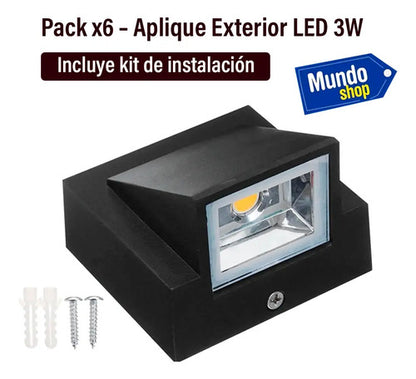 Pack X 6 Aplique Exterior Jardin Con Led 3w Luz Metal Negro