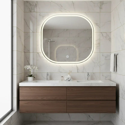 Espejo Cuadrado Borde Redondeado Con Luz Led 60cm Táctil Blanco