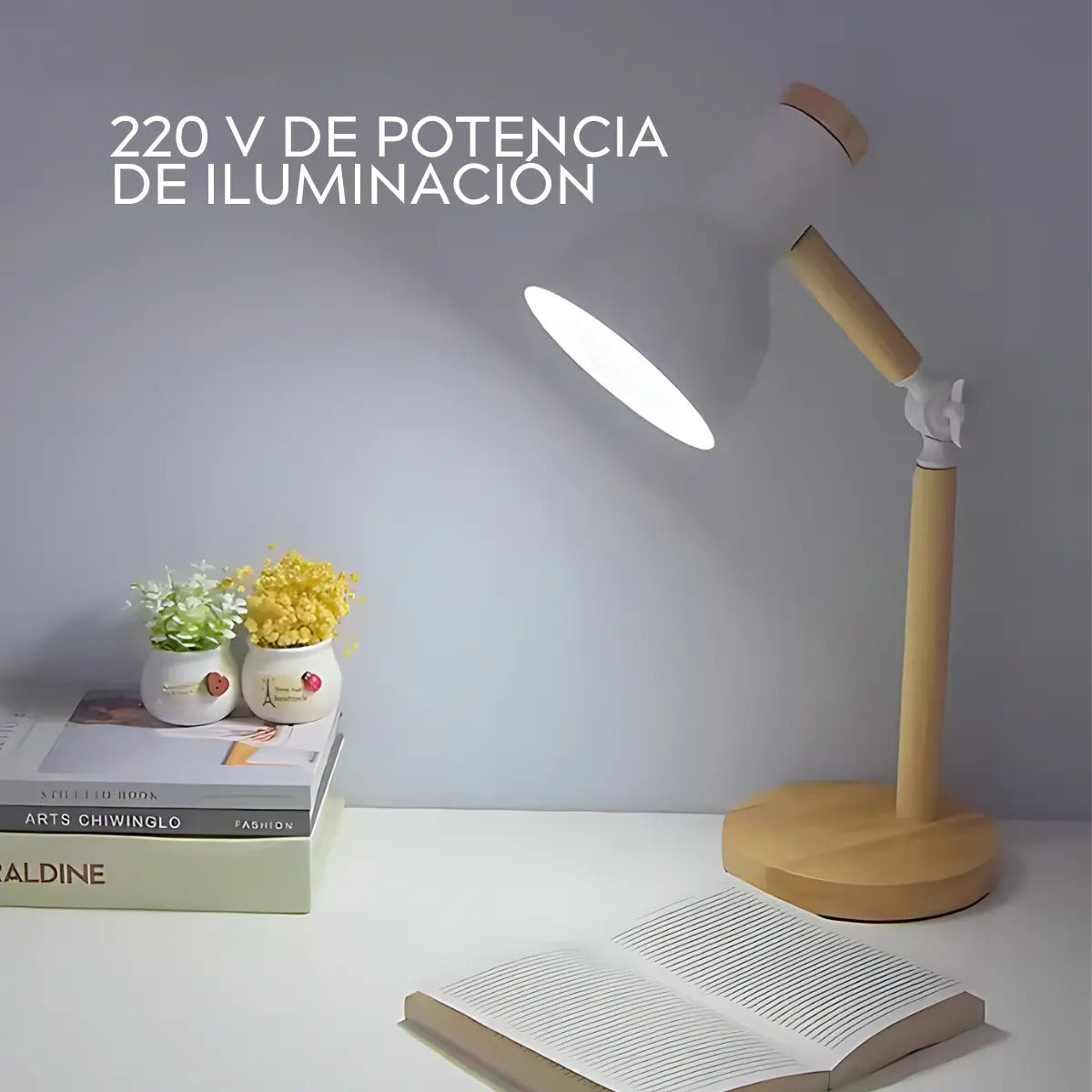 Lampara de escritorio portatil nordica madera y metal