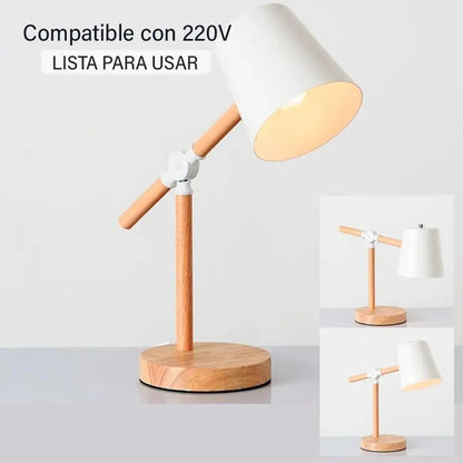 Pack X2 Lampara Portátil Articulada Madera Y Metal Pantalla Blanco