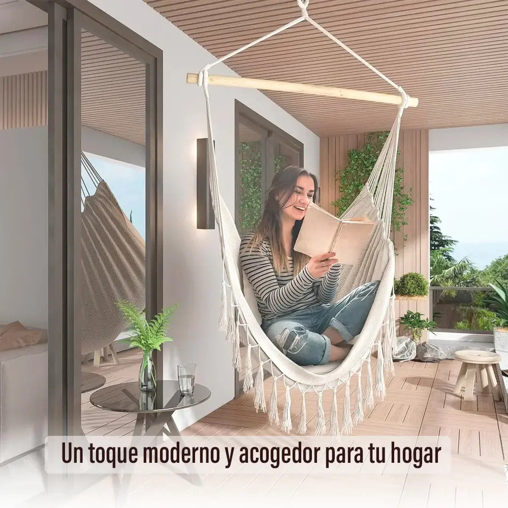 Silla hamaca paraguaya con amohadones fleco calidad premium