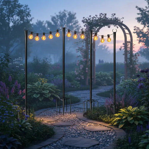 4 Postes De Luz De Acero Para Exterior Jardín Estilo Estaca