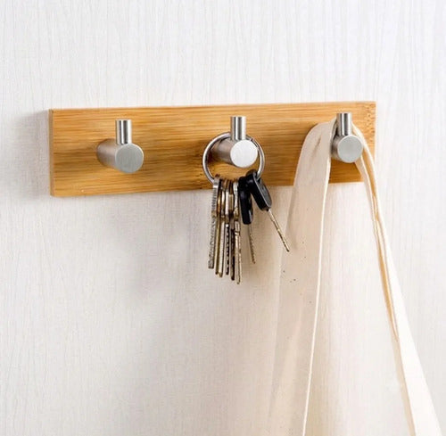 Perchero Bambú Y Metal 3 Ganchos Living Dormitorio Multiuso Marrón