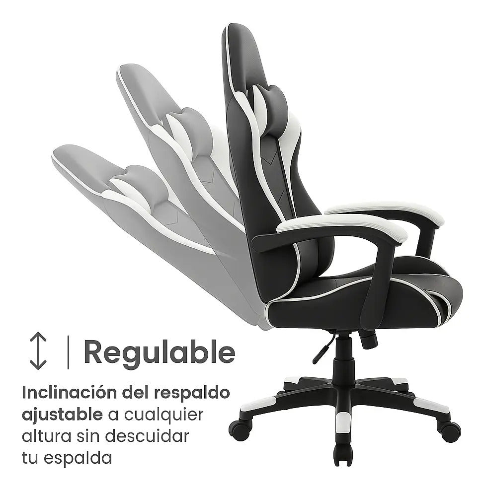 Silla gamer pro giratoria calidad PC players gaming play blanco cuero sintético