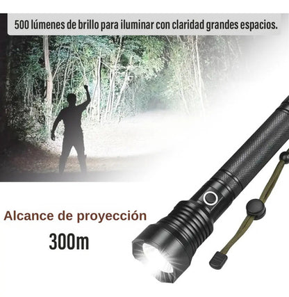 Linterna Tactica Led Recargable 500 Lumens 300 Metros Blanco Negro