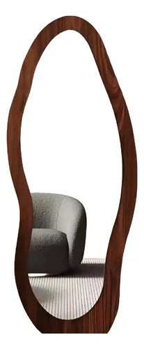 Espejo Irregular Símil Madera Diseño Minimalista 160cm Marrón Oscuro