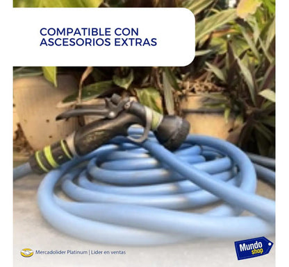 Manguera De Jardin Para Riego 20 Metros C/acoples Y Soporte Azul