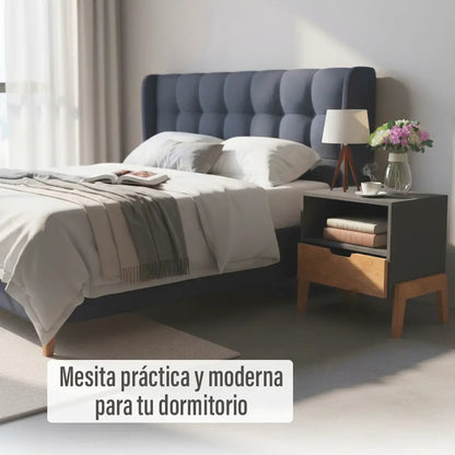 Mesa de luz nordica living dormitorio combinada 1 cajón x2