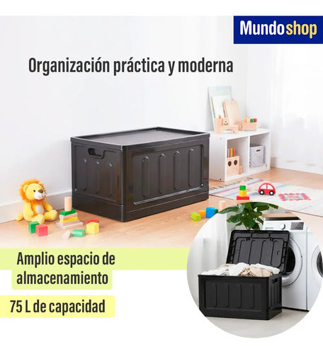 Canasto Caja Multiuso Plegable 75 Litros Apilable Negro